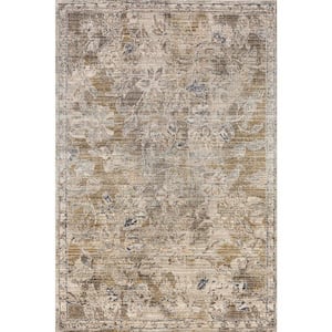 Zenni Vintage Floral Indoor/Outdoor Machine Washable Beige 4 ft. x 6 ft. Area Rug