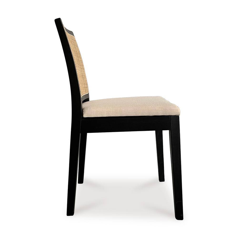 Black and Natural Elm Wood and Cane Side Chair Set