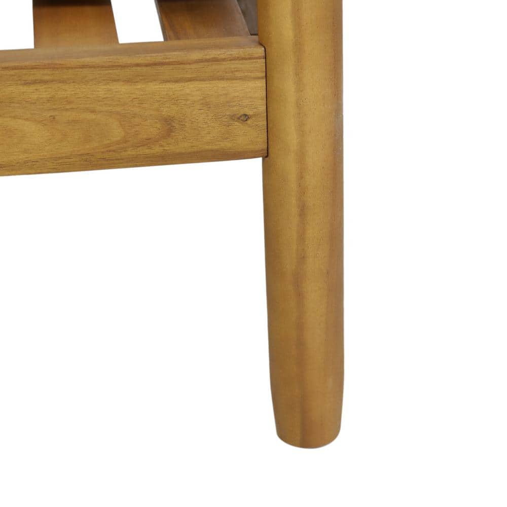 Teak Wood Outdoor Lounge Chairs with Cream Cushions, Set of 2