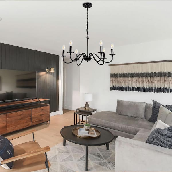 ⭐︎chiannun⭐︎ YANSUN 6-Light Black Rustic Industrial Iron Candle Chandelier for