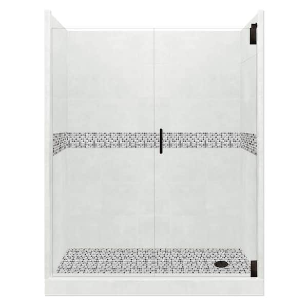 American Bath Factory Del Mar Grand Hinged 32 in. x 60 in. x 80 in. Right Drain Alcove Shower Kit in Natural Buff and Black Pipe Hardware