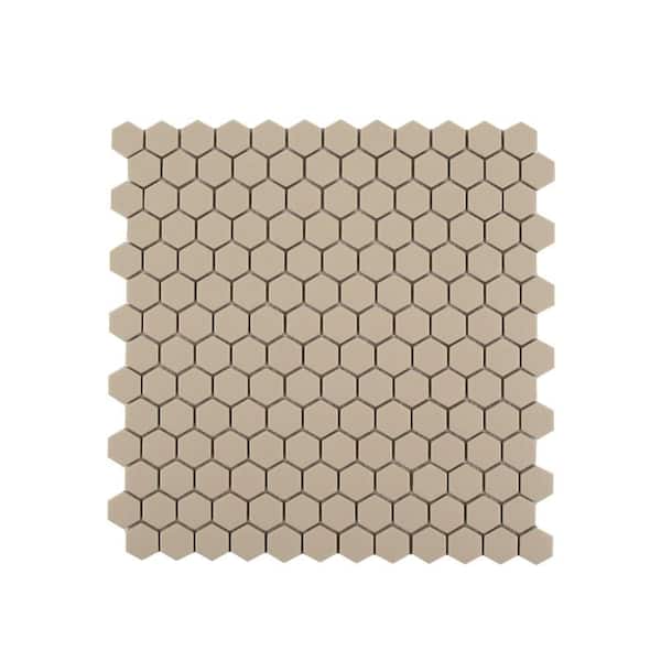 1" Hexagon Taupe 11.375 in. x 11.625 in. Matte Glass Wall and Floor Mosaic Tile (9.18 sq. ft./Case)