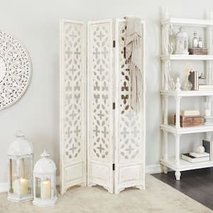 75 in. White Wood Country Cottage Room Divider Screen