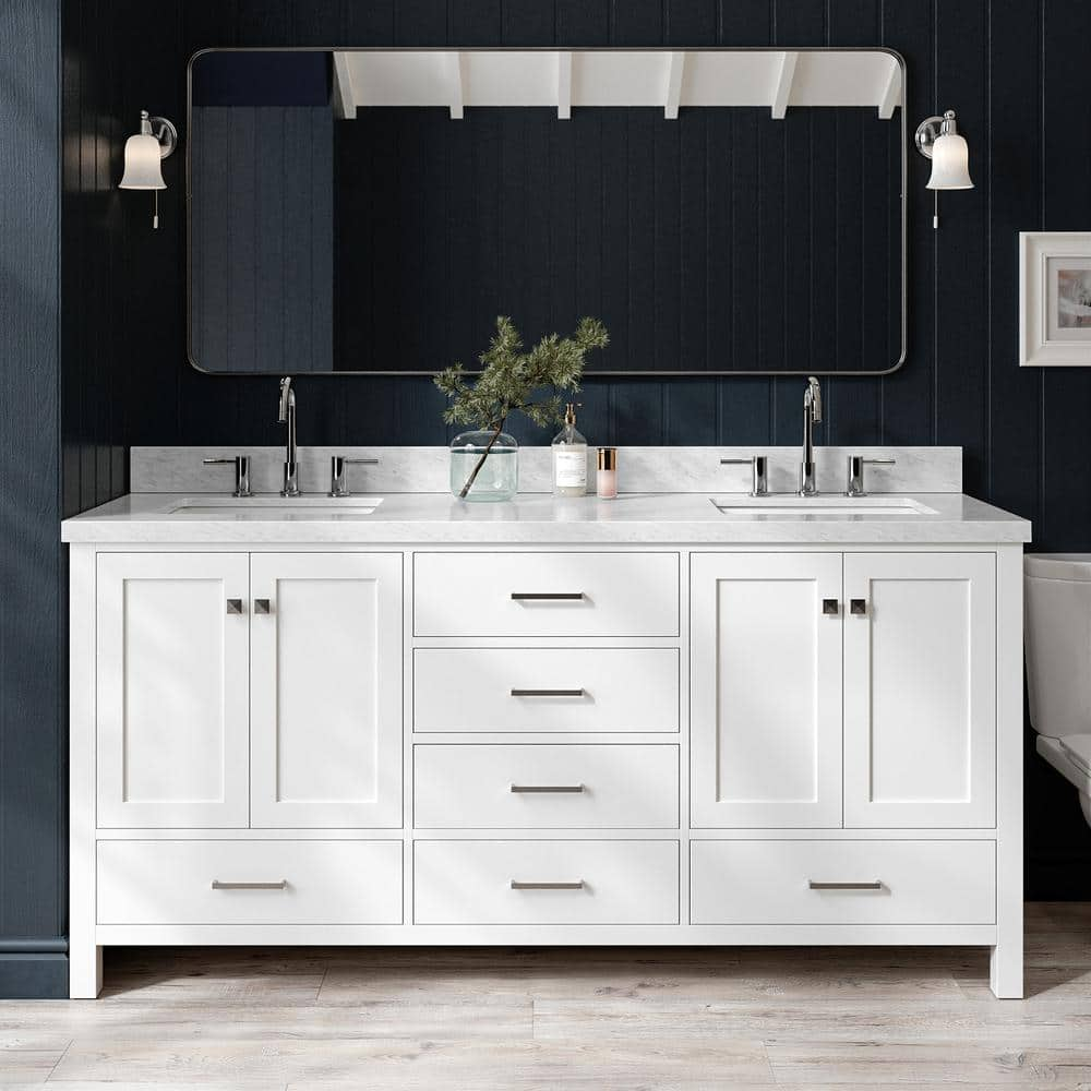 Cambridge 73 in. W x 22 in. D x 36 in. H Bath Vanity in White with Marble Vanity Top in Whites -  ARIEL, A073DCWRVOWHT