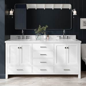Cambridge 73 in. W x 22 in. D x 36 in. H Bath Vanity in White with Marble Vanity Top in Whites