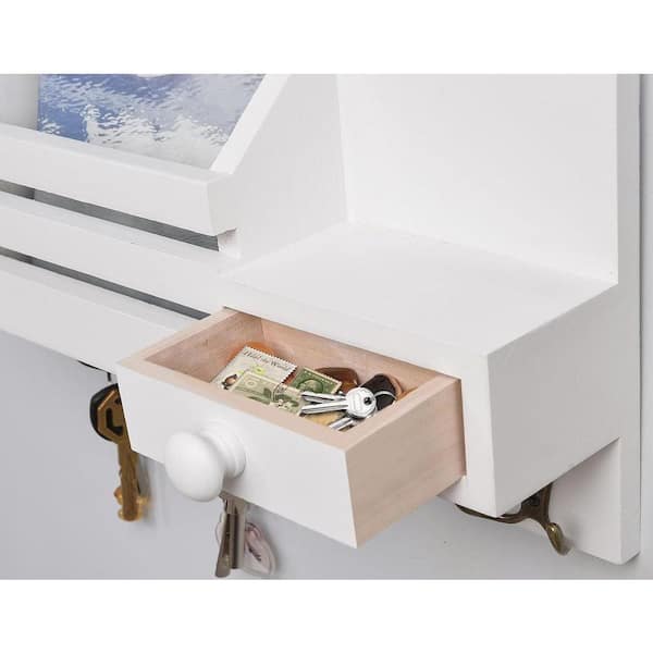 12.2 in. W x 3.2 in. D White Wooden Wall Mount Key & Mail
