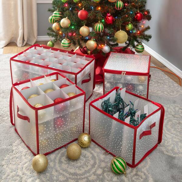 Heavy Duty Adjustable Dividers Stores up to 64 Ornaments Water Resistant and Tear Proof Material Reinforced Handles for Easy Carry CLOZZERS Christmas Ornament Storage Box