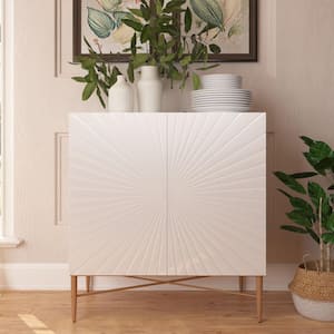 White 32 in. Vintage Patterns Accent Storage Cabinet