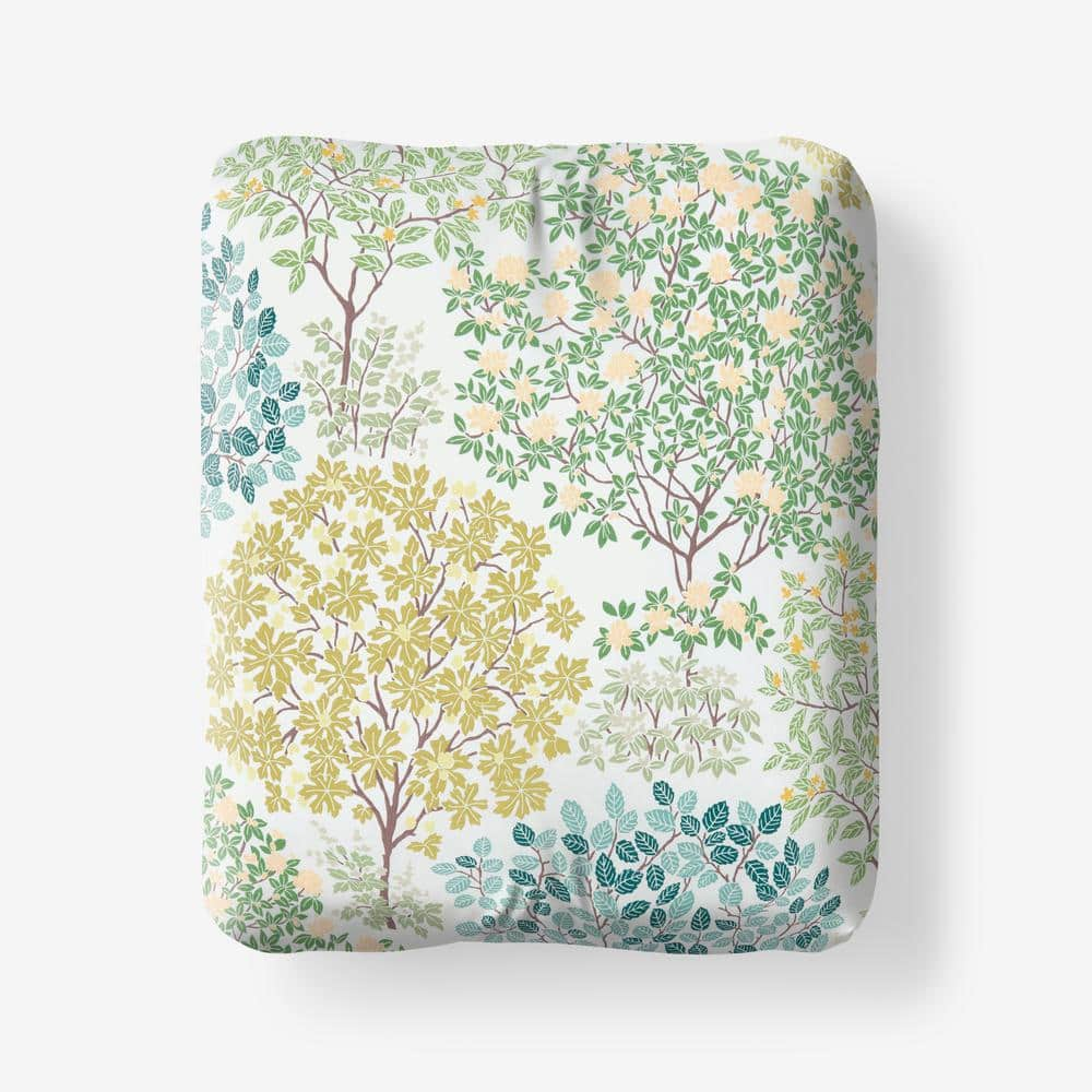 Company Cotton Trees In Bloom Green Multi Floral Cotton Percale King Fitted Sheet -  The Company Store, 51213B-K-GRN-MU