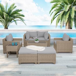 Maui 8-Piece Wicker Patio Conversation Set with Stone Cushions