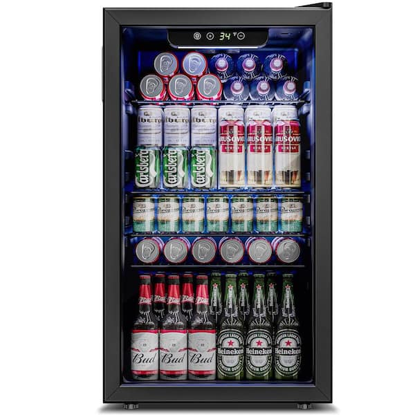 Unbranded 17.5 in Single Zone 126 Can Beverage and Wine Cooler in Stainless Steel, Black