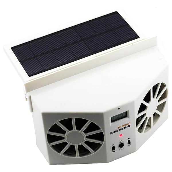 Solar-Powered Car Exhaust Fan with Temperature Display, White