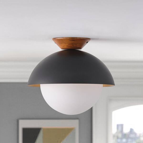 aiwen Modern 13.8 in. 1-Light Black Globe Semi-Flush Mount Ceiling