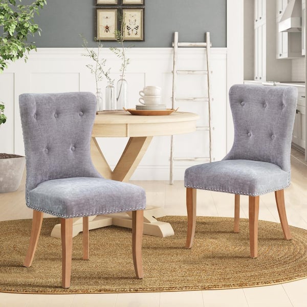Homy Casa Lujan Taupe Fabric Upholstered Tufted High Back Nailhead Side Dining Chair (Set of 2)