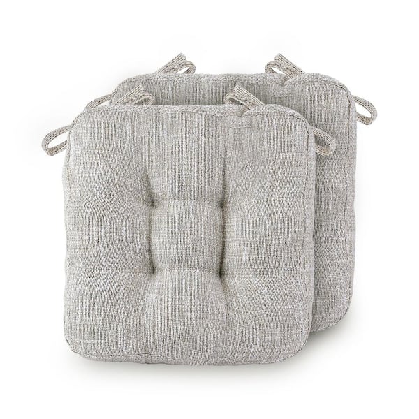 16.5 in. x 16.5 in. 2-Piece Square Outdoor Dining Chair Cushion with Ties in Beige