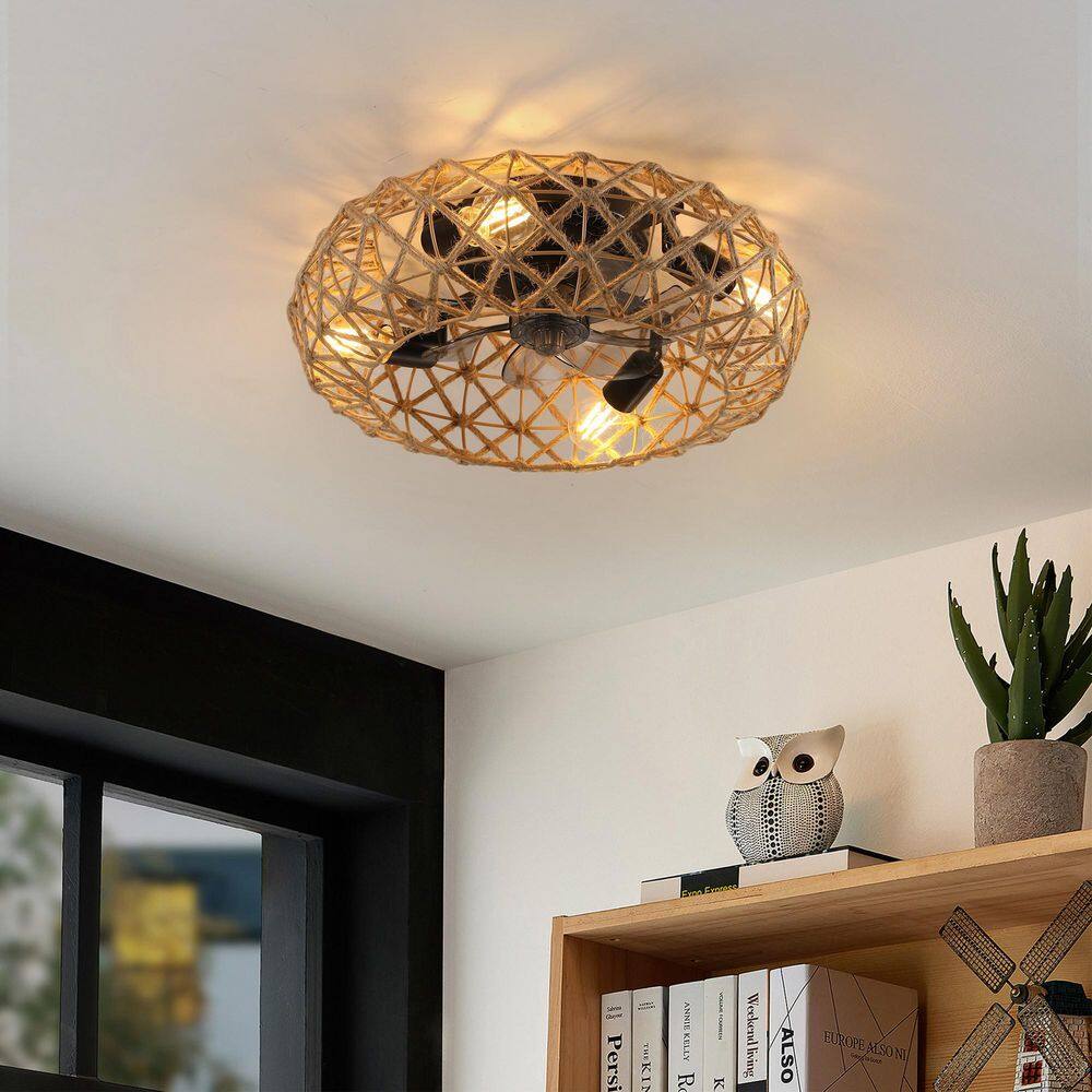 20 in. Jute Rope Flush Mount Ceiling-Mounted Fan Light with 4 Dimmable Bulbs, 7 Blades, Reversible DC Motor price history on PriceWatchPro