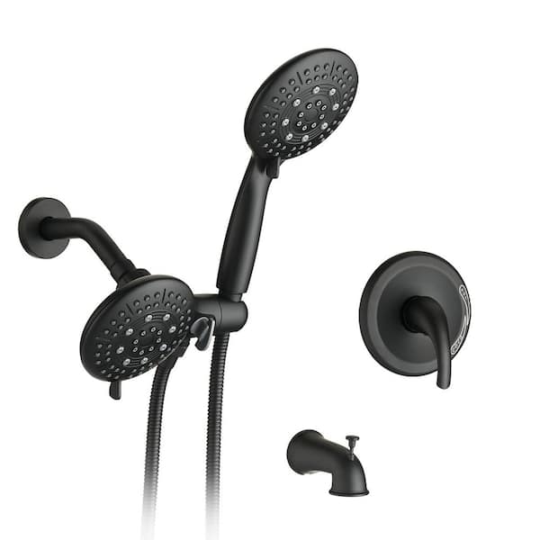 YASINU Single-Handle 7-Spray Shower Faucet with Hand Shower Bathroom Tup Spout in Matte Black (Valve Included)