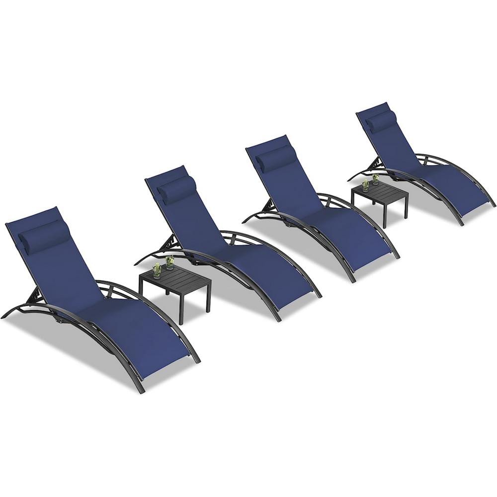 PURPLE LEAF Patio Aluminum Outdoor Chaise Lounge Set Beach Pool Sunbathing Lawn Lounger Chair Side Table Included (Set of 4)