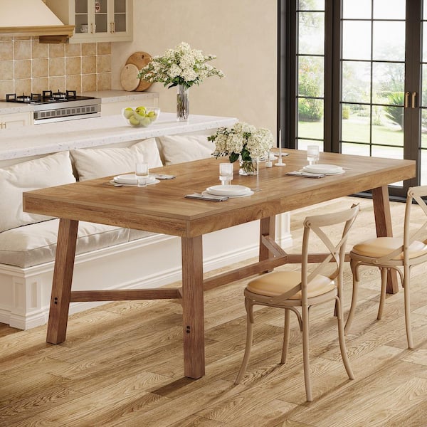 70.9 in. Farmhouse Natural Dining Table for 6-8, Large Rectangle Table with Reinforced Legs for Kitchen, Dining Room