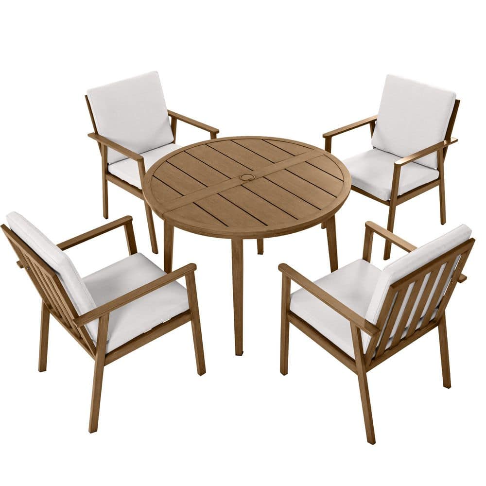 5-Piece Brown Metal Outdoor Dining Set with 41 in. Round Table and 4 Fixed Chairs with Cushion price history on PriceWatchPro