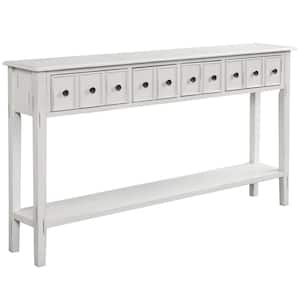 Rustic Entryway Console Table, 60" Long Sofa Table with two Different Size Drawers and Bottom Shelf for Storage - White