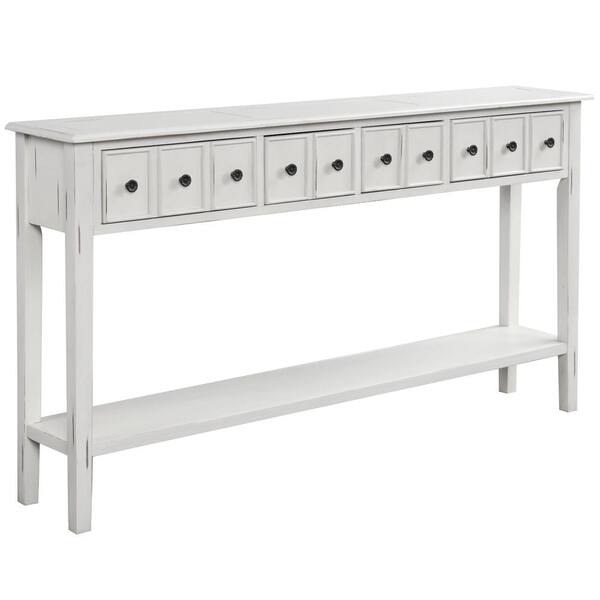 aisword Rustic Entryway Console Table, 60" Long Sofa Table with two Different Size Drawers and Bottom Shelf for Storage - White