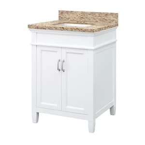 Ashburn 25 in. W x 22 in. D Vanity Cabinet in White with Granite Vanity Top in Giallo Ornamental with White Sink