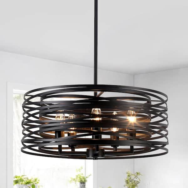 5-Light Matte Black Modern Chandelier Drum Light Fixture for Kitchen Island, Dining Room, Living Room
