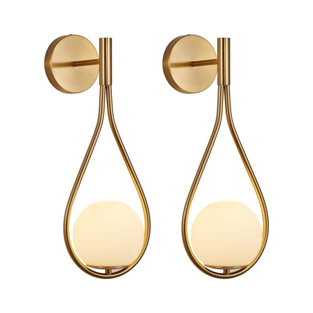 7.5 in. W 1-Light Modern Golden Wall Sconces with Opal Glass Globe Luxury Wall Lights, Set of 2, E26, No Bulbs Included price history on PriceWatchPro