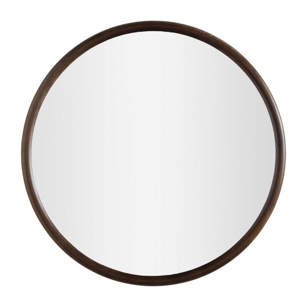 30 in. W x 30 in. H Modern Round Natural Solid Wood Framed Wall Bathroom Vanity Mirror in Dark Walnut Finish price history on PriceWatchPro