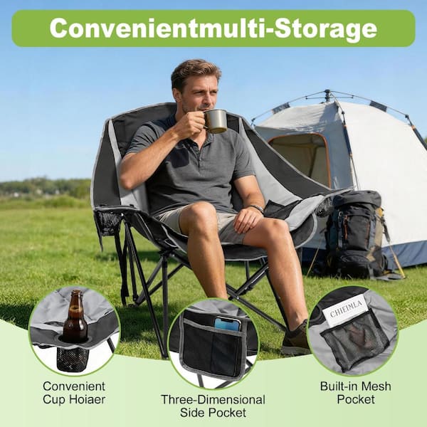 Oversized Camping Chair 500 lbs Capacity 24 in Wide Padded Folding Chair with Storage Pockets Heavy Duty Outdoor Chair