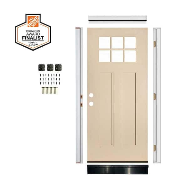 DIY RTA KIT 36in.x80in. Craftsman 6-Lite Clear Glass Right-Hand Wood-Texture Fiberglass Ready To Assemble Front Door
