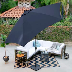 11 ft. Aluminum Market Patio Umbrella with Crank Lift and Push-Button Tilt in Polyester Navy Blue