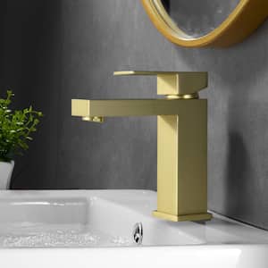 Square Single Handle Bathroom Faucet, Balck Single Hole Bathroom Sink Faucet in Brushed Gold