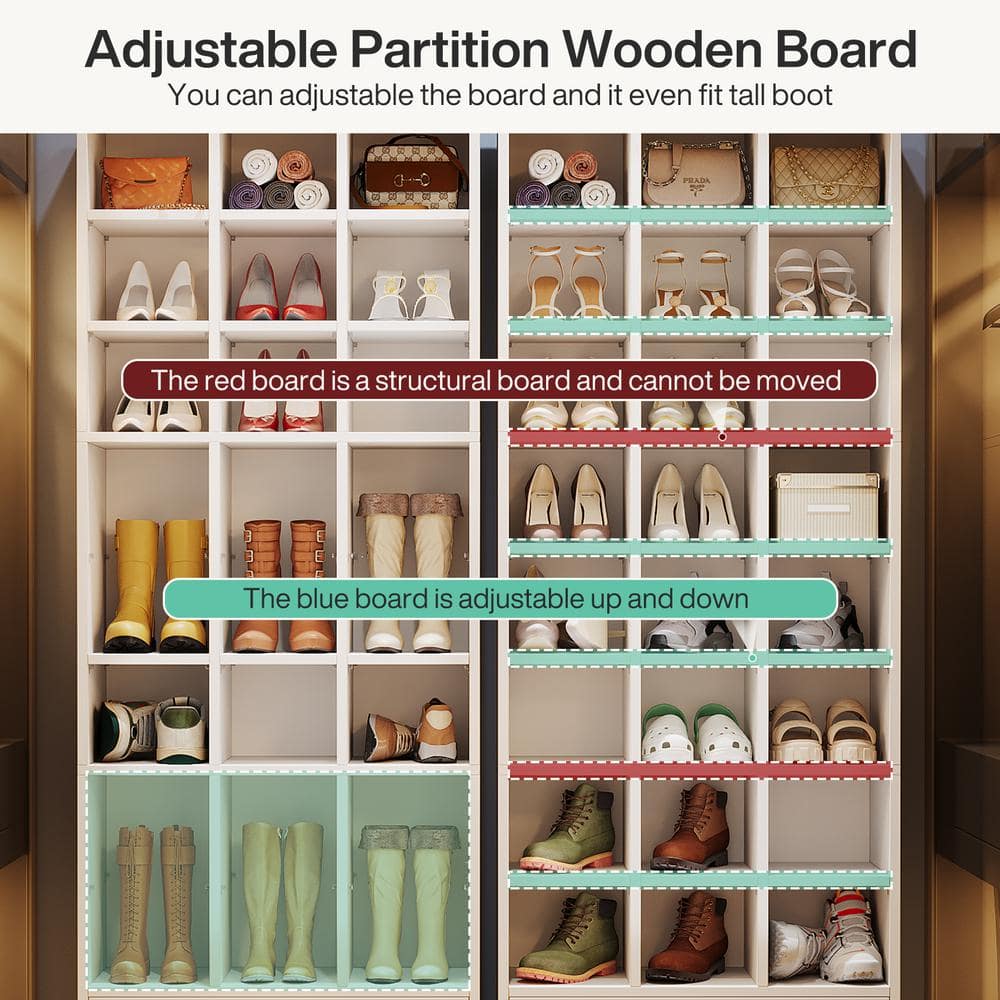 Tribesigns 71-Inch White Wooden 9-Tier Shoe Storage Cabinet with Drawer