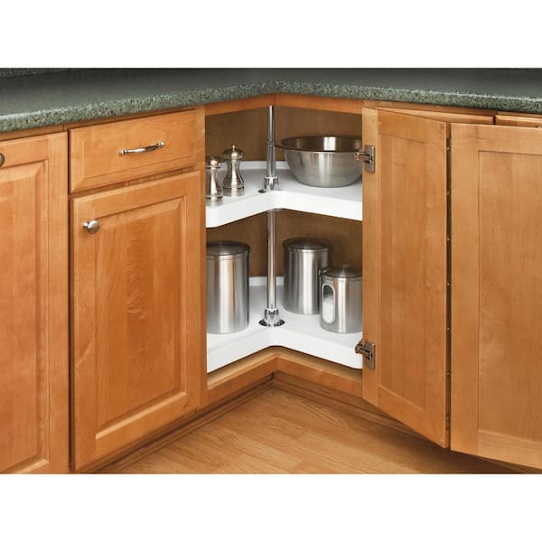 2-Shelf White 28 in. Kidney Lazy Susan Corner Wall Cabinet