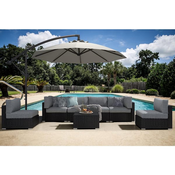 JEAREY 7-Piece Wicker Patio Conversation Set with Gray Cushions and Pillows, also Rain Resistant Sofa Cover