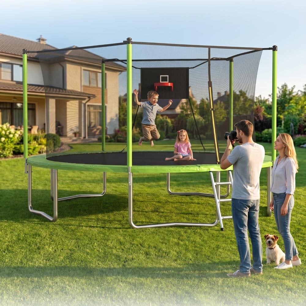 SUNRINX 14 FT Large Trampoline with Enclosure Net and Soft