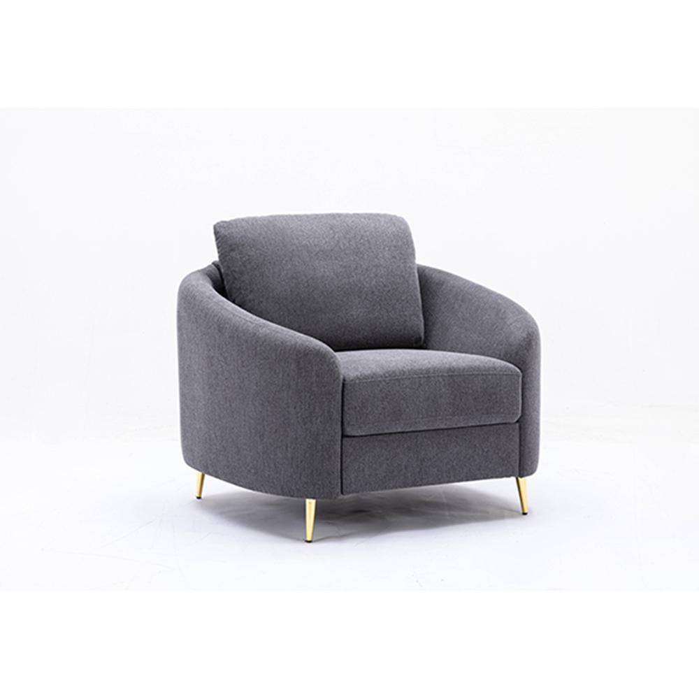 Yuina Gray Leather and Wood Accent Chair with Metal Legs