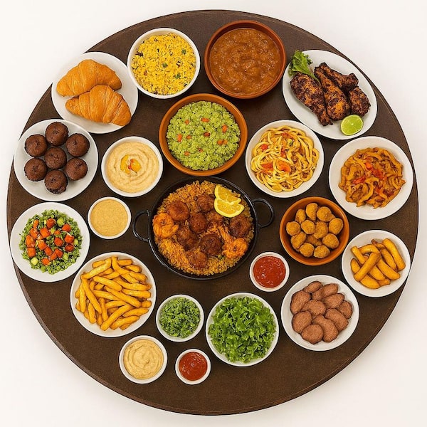 2 Pack Pinewood Round Lazy Susan 24 in. Diameter, Brown Glossy Finish (Pack of 2)