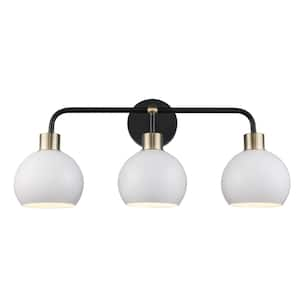 Indigo 23 in. 3-Light Black and White Bathroom Vanity Light Fixture with Metal Shades