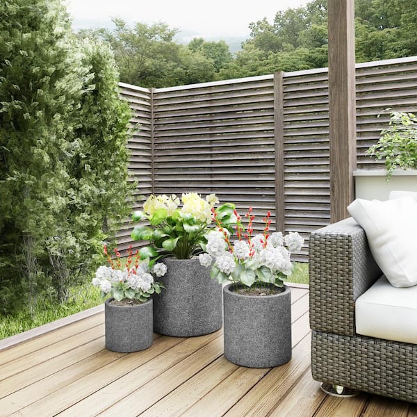 Pure Garden Cylinder Gray Set of 3 Fiber Clay Planters