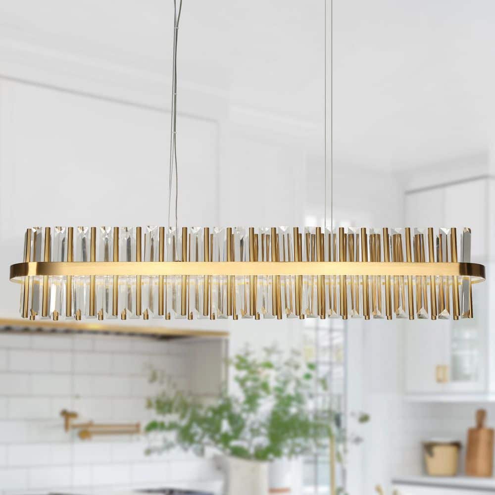 34.4 in. W 1-Light Dimmable Integrated LED Plated Brass Island Chandelier with Glam Crystal Accent, Dining Room Pendant price history on PriceWatchPro