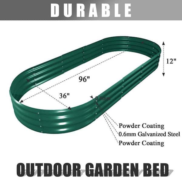 2-Pack 96 in. x 36 in. x 12 in. Green Oval Metal Raised Garden