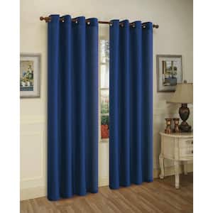 Navy Blue Faux Silk 100% Polyester Solid 55 in. W x 84 in. L Grommet Sheer Curtain Window Panel (Set of 2)