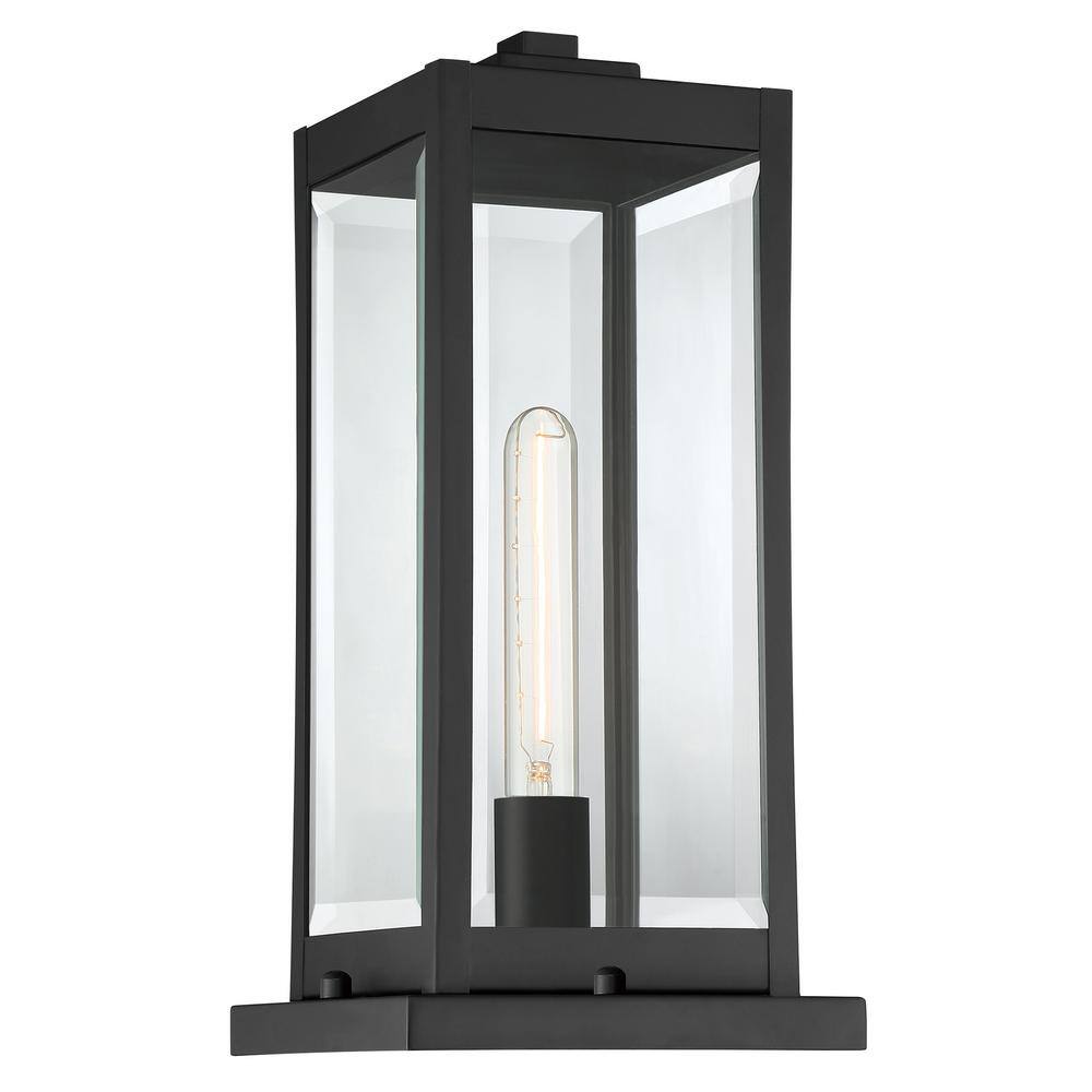 Westover Black Steel Outdoor Post Lantern with Glass Shade