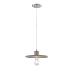 Sima 60-Watt 1-Light Burnished Nickel Shaded Pendant Light with Natural Cement Shade No Bulbs Included