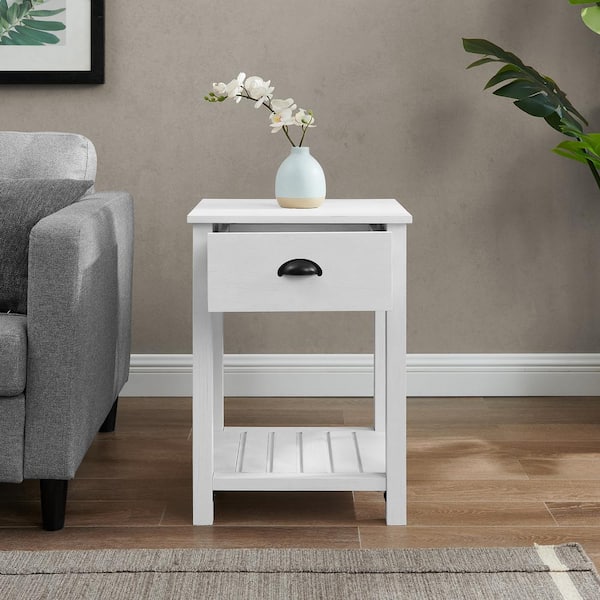 Welwick Designs 18 in. 1-Drawer Country Side Table - Brushed White ...