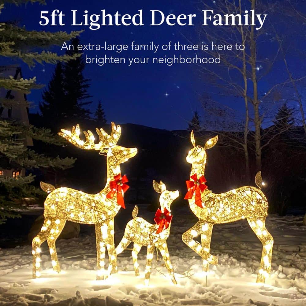 Gold Lighted Christmas Deer Family Set with LED Lights