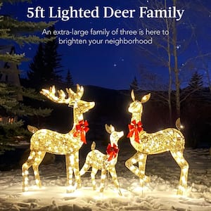 60 in. LED Metal Deer Family Christmas Yard Decoration